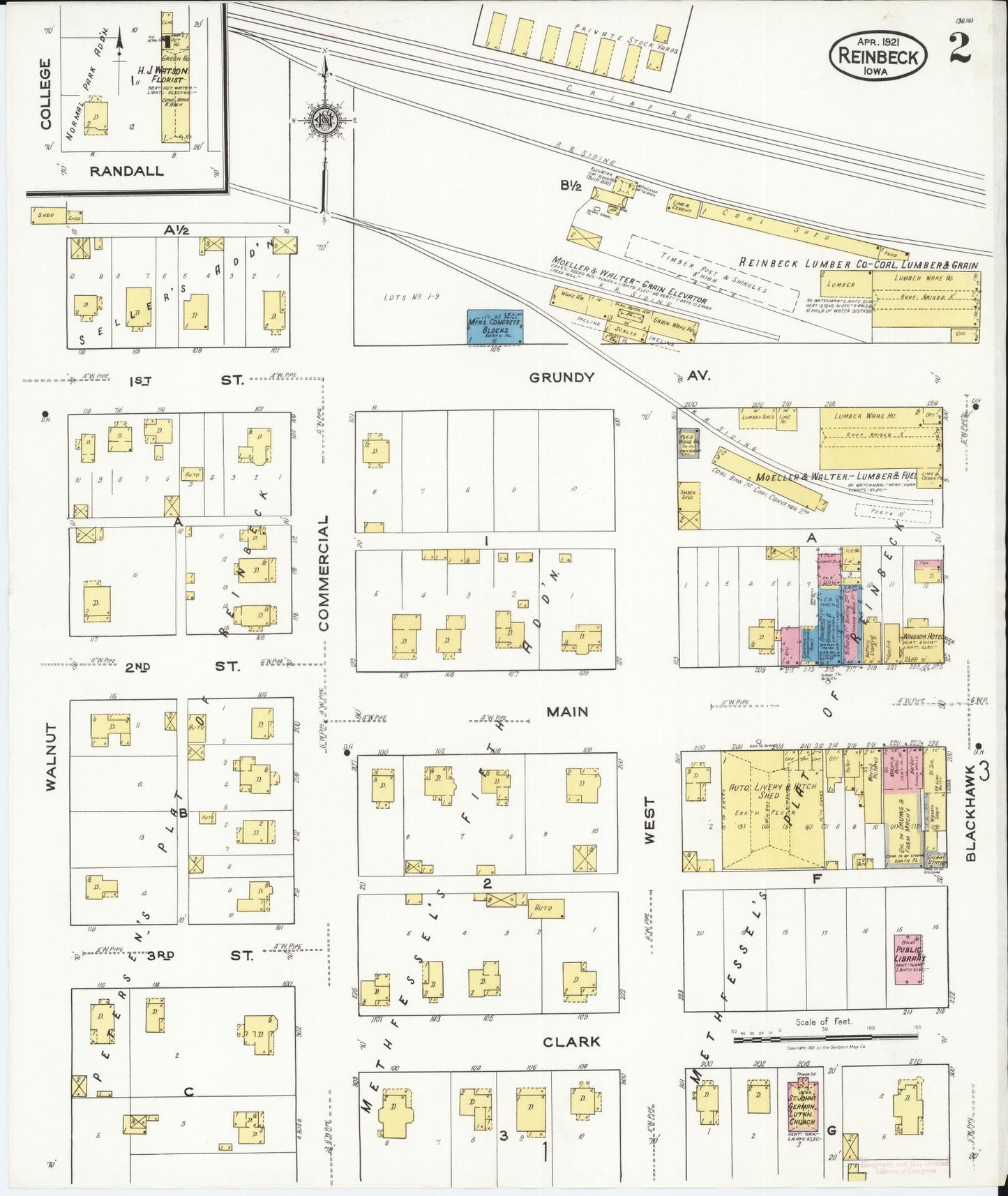 Sanborn Fire Insurance Map from Reinbeck, Grundy County, Iowa (1921), Sheet #0002 - Historic Sanborn Fire Insurance Map Print