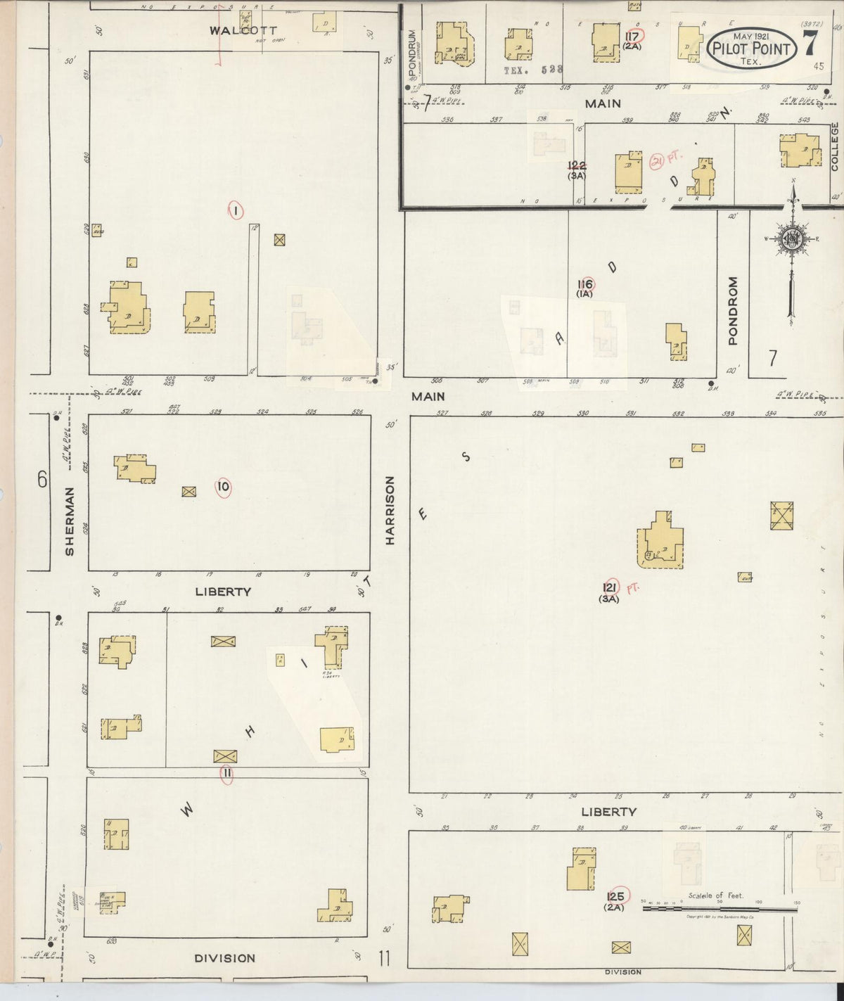 Sanborn Fire Insurance Map from Pilot Point, Denton County, Texas (1940), Sheet #0007 - Historic Sanborn Fire Insurance Map Print, vintage old map wall art, antique decor, genealogy gift, Texas Texas map
