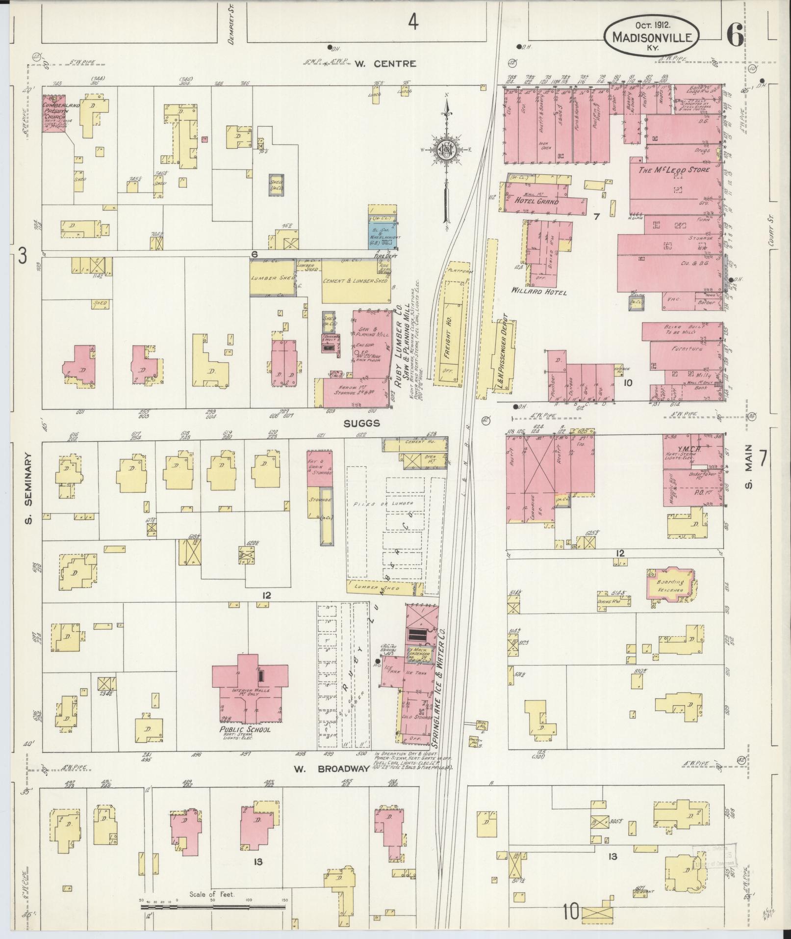 Sanborn Fire Insurance Map from Madisonville, Hopkins County, Kentucky (1912), Sheet #0006 - Historic Sanborn Fire Insurance Map Print, vintage old map wall art, antique decor, genealogy gift, Kentucky Kentucky map