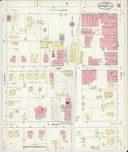 Sanborn Fire Insurance Map from Madisonville, Hopkins County, Kentucky (1912), Sheet #0006 - Historic Sanborn Fire Insurance Map Print, vintage old map wall art, antique decor, genealogy gift, Kentucky Kentucky map