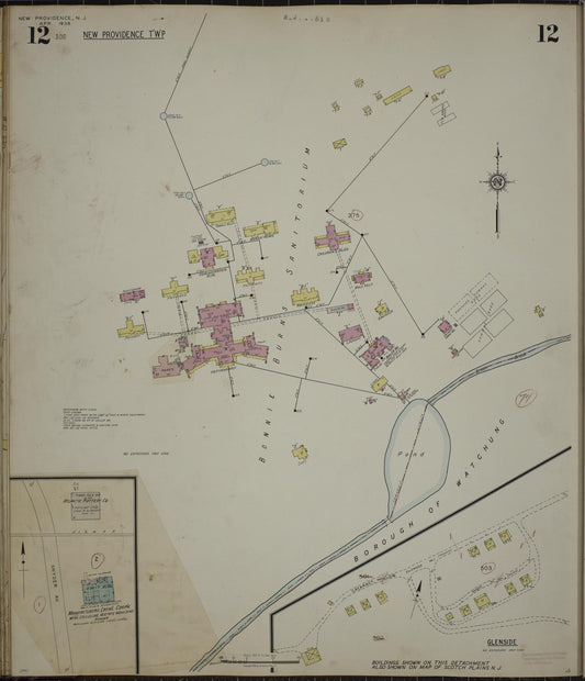 Sanborn Fire Insurance Map from New Providence, Union County, New Jersey (1944), Sheet #0012 - Historic Sanborn Fire Insurance Map Print, vintage old map wall art, antique decor, genealogy gift, New Jersey New Jersey map