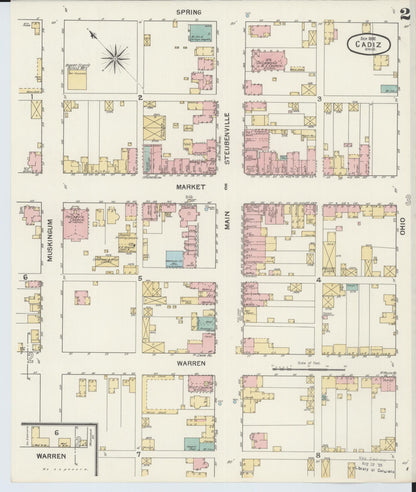 Sanborn Fire Insurance Map from Cadiz, Harrison County, Ohio (1892), Sheet #0002 - Historic Sanborn Fire Insurance Map Print, vintage old map wall art, antique decor, genealogy gift, Ohio Ohio map