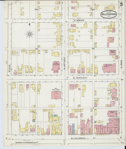 Sanborn Fire Insurance Map from Bellefontaine, Logan County, Ohio (1892), Sheet #0003 - Historic Sanborn Fire Insurance Map Print, vintage old map wall art, antique decor, genealogy gift, Ohio Ohio map