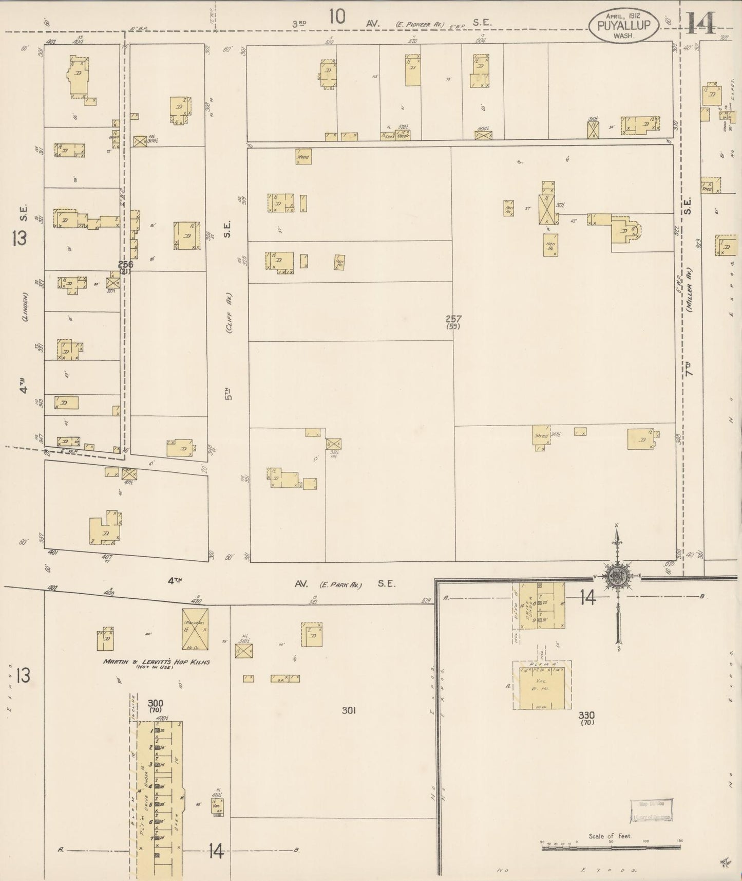 Sanborn Fire Insurance Map from Puyallup, Pierce County, Washington (1912), Sheet #0014 - Complete Map Set gallery image, historic Sanborn map, vintage wall art, Washington Washington