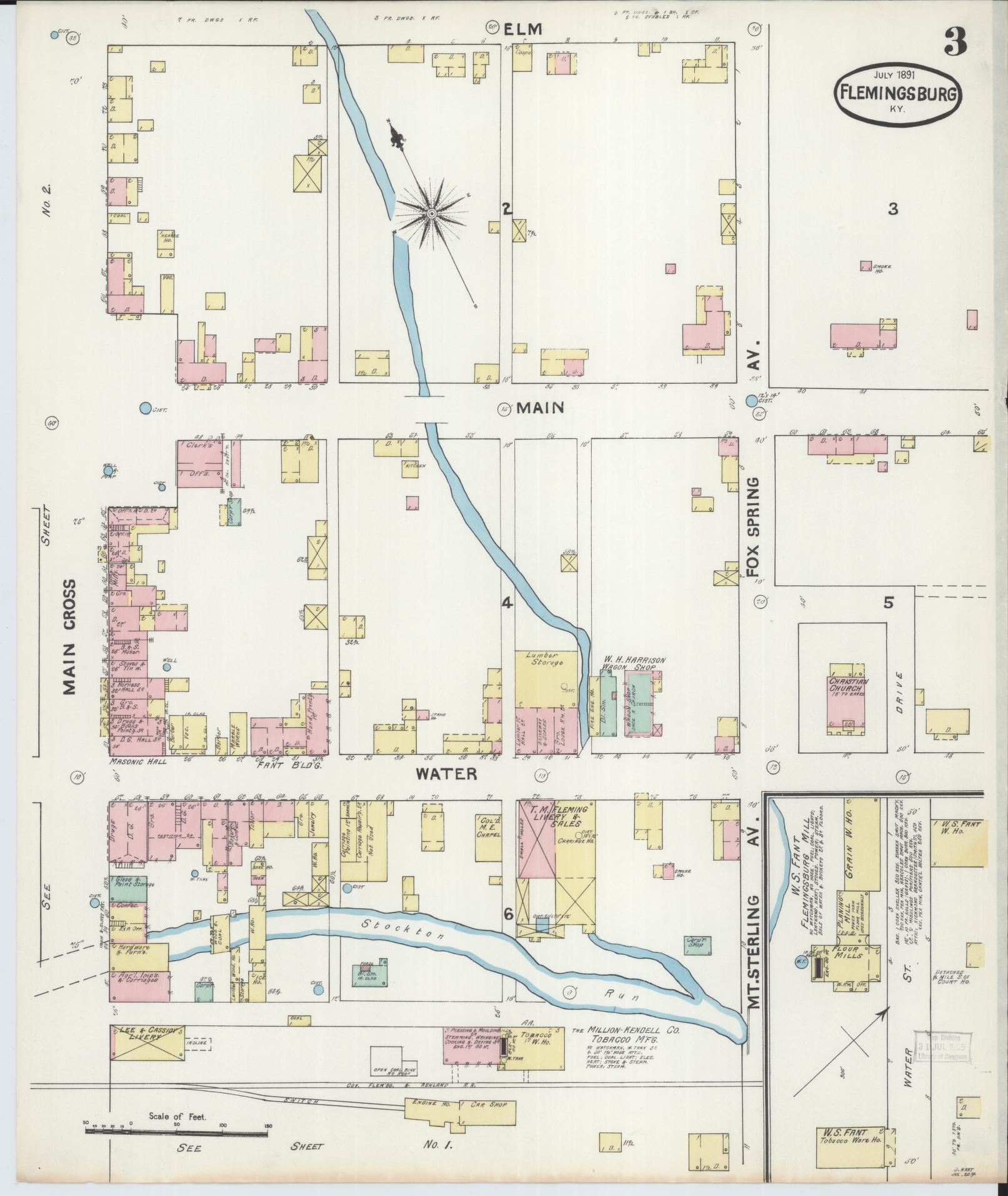 Sanborn Fire Insurance Map from Flemingsburg, Fleming County, Kentucky (1891), Sheet #0003 - Historic Sanborn Fire Insurance Map Print, vintage old map wall art, antique decor, genealogy gift, Kentucky Kentucky map