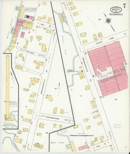 Sanborn Fire Insurance Map from Mystic, New London County, Connecticut (1911), Sheet #0007 - Complete Map Set gallery image, historic Sanborn map, vintage wall art, Connecticut Connecticut