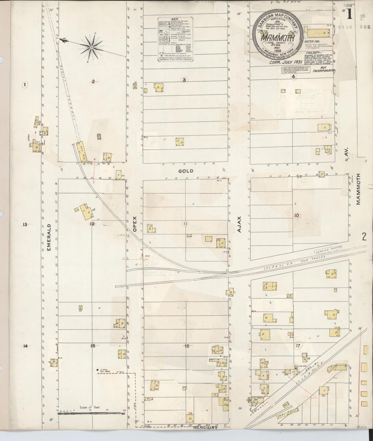 Sanborn Fire Insurance Map from Mammoth, Juab County, Utah (1931), Sheet #0001 - Complete Map Set gallery image, historic Sanborn map, vintage wall art, Utah Utah