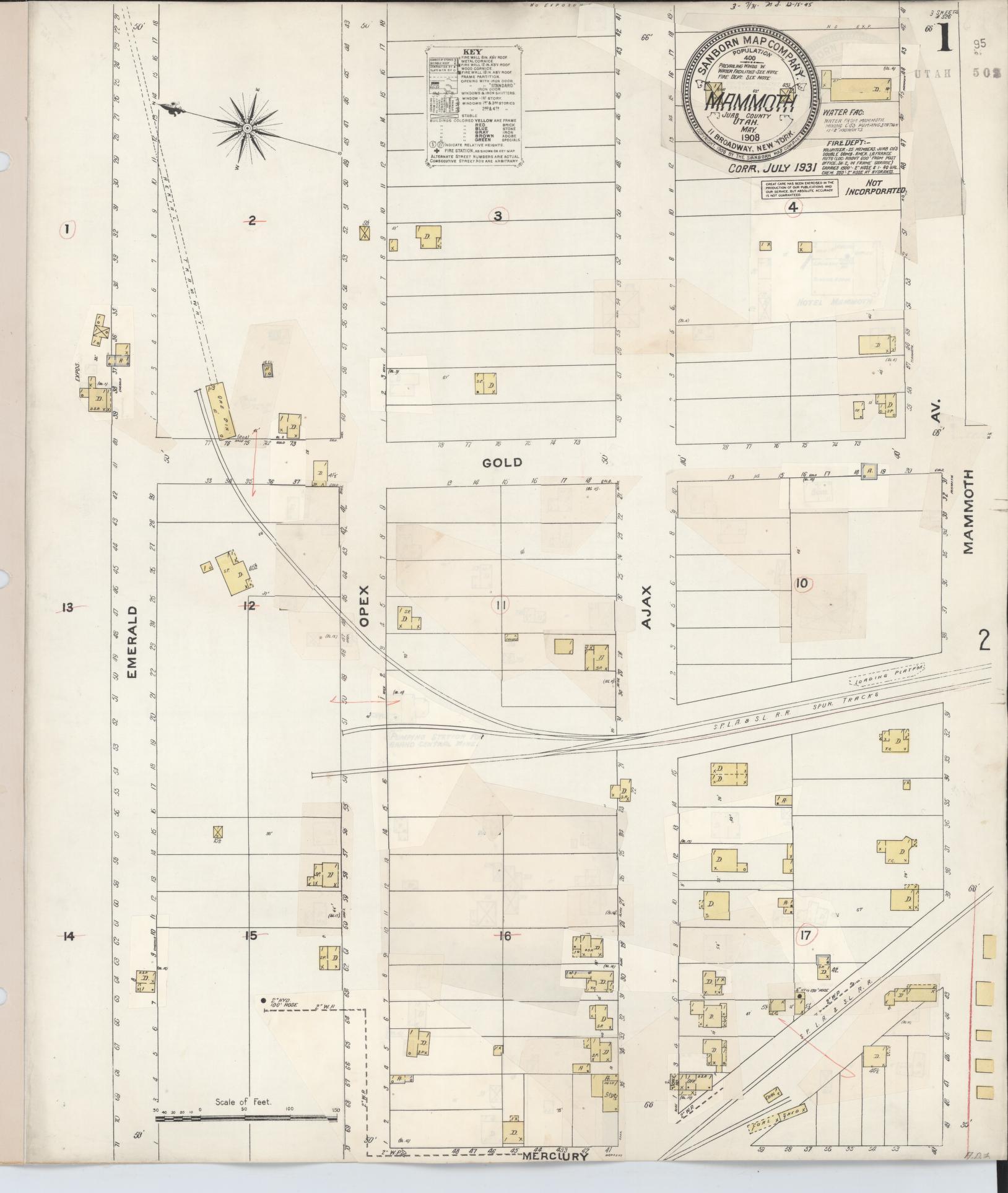 Sanborn Fire Insurance Map from Mammoth, Juab County, Utah (1931), Sheet #0001 - Complete Map Set gallery image, historic Sanborn map, vintage wall art, Utah Utah