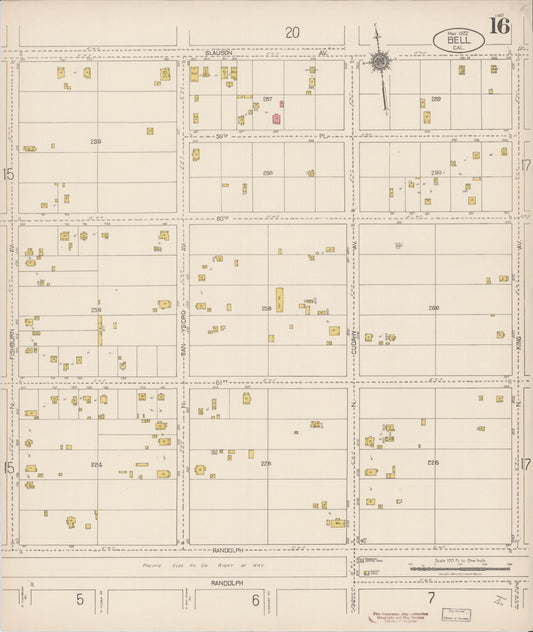 Sanborn Fire Insurance Map from Bell, Los Angeles County, California (1922), Sheet #0016 - Historic Sanborn Fire Insurance Map Print, vintage old map wall art, antique decor, genealogy gift, California California map