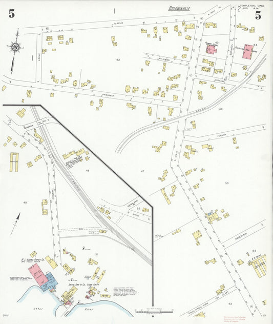 Sanborn Fire Insurance Map from Templeton, Worcester County, Massachusetts (1934), Sheet #0005 - Historic Sanborn Fire Insurance Map Print, vintage old map wall art, antique decor, genealogy gift, Massachusetts Massachusetts map