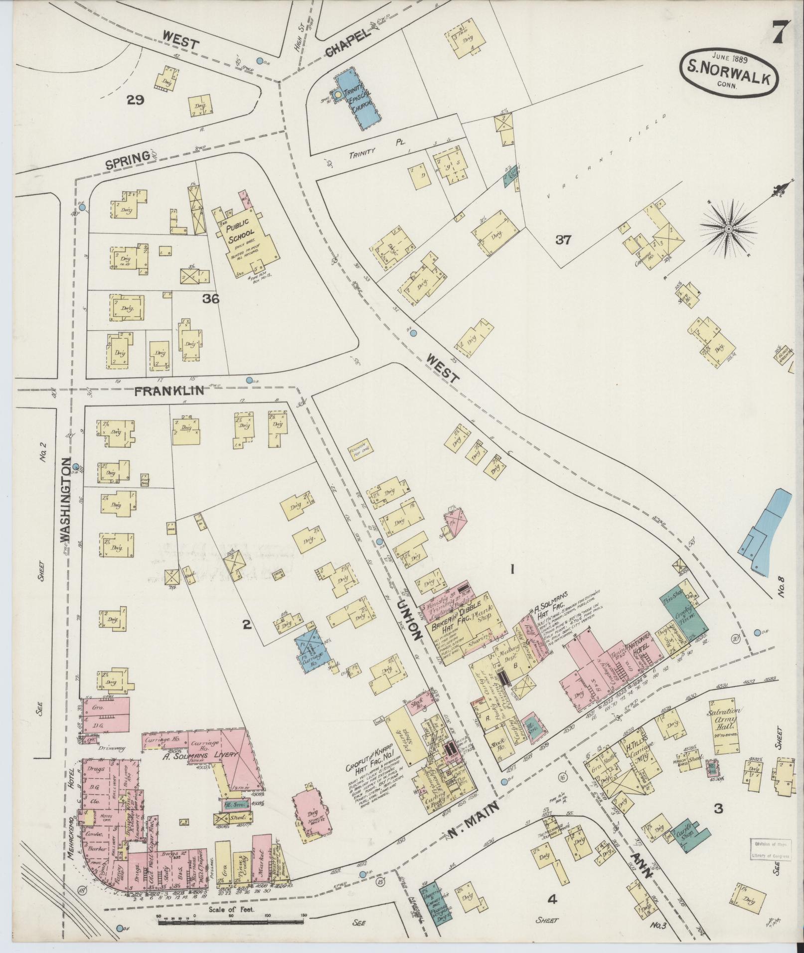 Sanborn Fire Insurance Map from South Norwalk, Fairfield County, Connecticut (1889), Sheet #0007 - Complete Map Set gallery image, historic Sanborn map, vintage wall art, Connecticut Connecticut