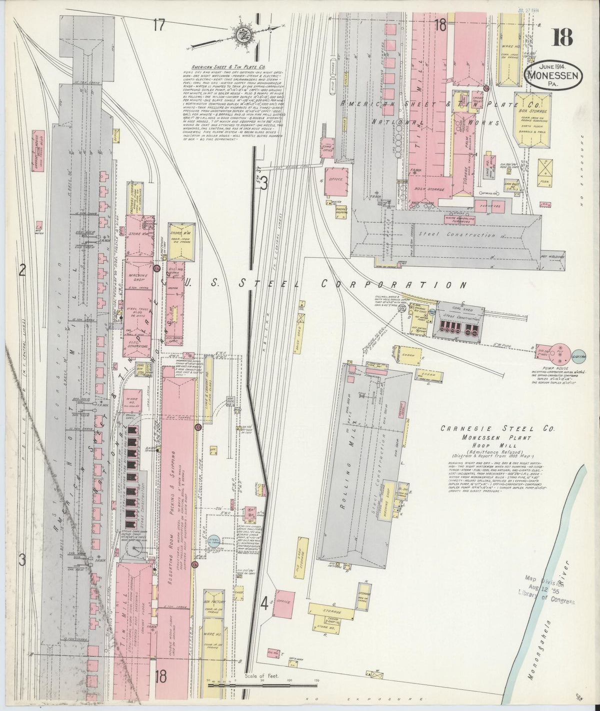 Sanborn Fire Insurance Map from Monessen, Westmoreland County, Pennsylvania (1914), Sheet #0018 - Historic Sanborn Fire Insurance Map Print, vintage old map wall art, antique decor, genealogy gift, Pennsylvania Pennsylvania map
