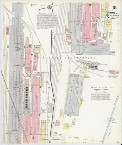 Sanborn Fire Insurance Map from Monessen, Westmoreland County, Pennsylvania (1914), Sheet #0018 - Historic Sanborn Fire Insurance Map Print, vintage old map wall art, antique decor, genealogy gift, Pennsylvania Pennsylvania map