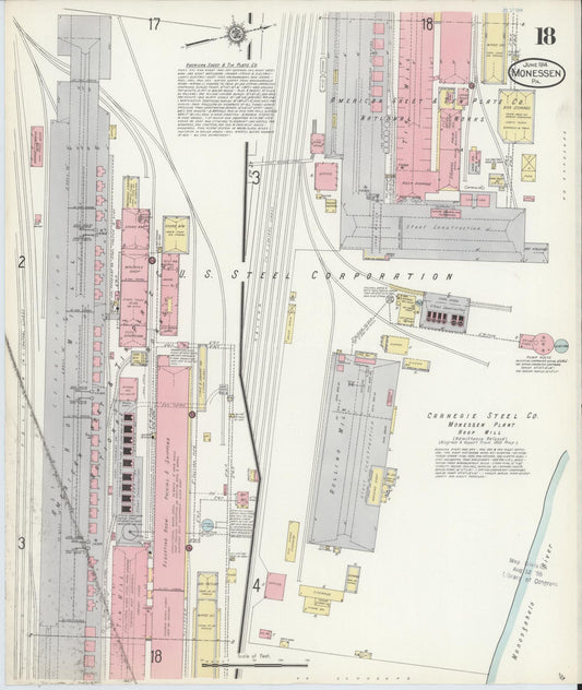 Sanborn Fire Insurance Map from Monessen, Westmoreland County, Pennsylvania (1914), Sheet #0018 - Historic Sanborn Fire Insurance Map Print, vintage old map wall art, antique decor, genealogy gift, Pennsylvania Pennsylvania map