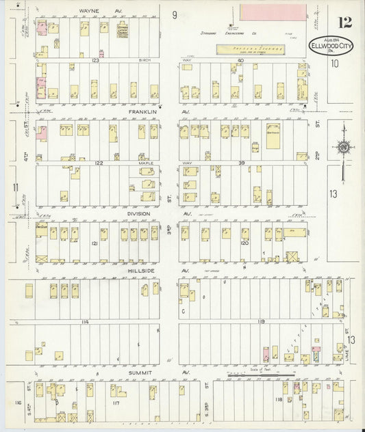 Sanborn Fire Insurance Map from Ellwood City, Lawrence County, Pennsylvania (1914), Sheet #0012 - Historic Sanborn Fire Insurance Map Print, vintage old map wall art, antique decor, genealogy gift, Pennsylvania Pennsylvania map