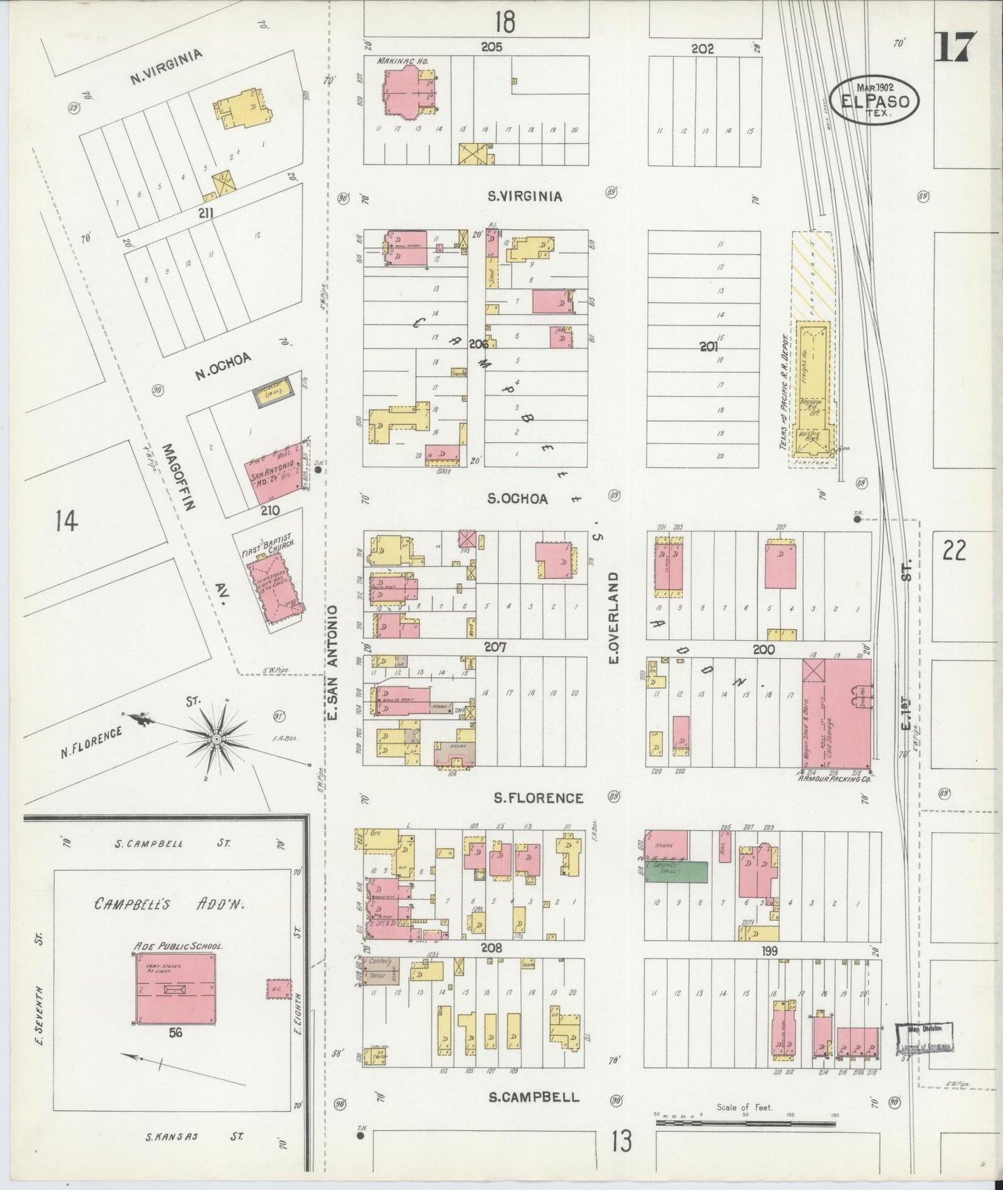 Sanborn Fire Insurance Map from El Paso, El Paso County, Texas (1902), Sheet #0017 - Complete Map Set gallery image, historic Sanborn map, vintage wall art, Texas Texas