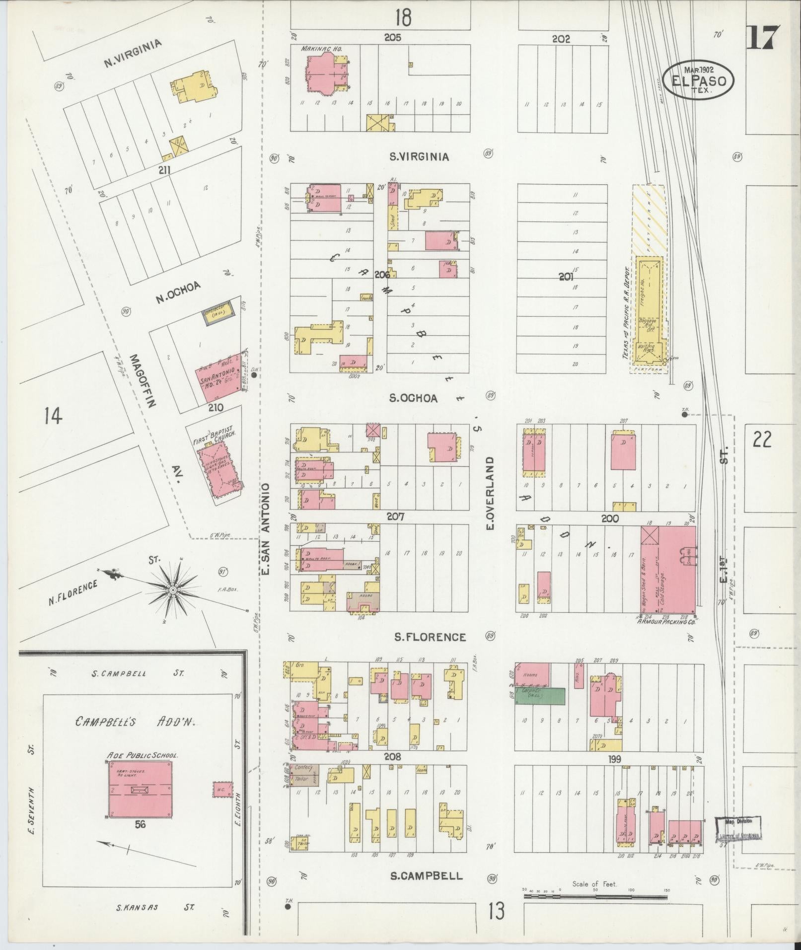 Sanborn Fire Insurance Map from El Paso, El Paso County, Texas (1902), Sheet #0017 - Complete Map Set gallery image, historic Sanborn map, vintage wall art, Texas Texas