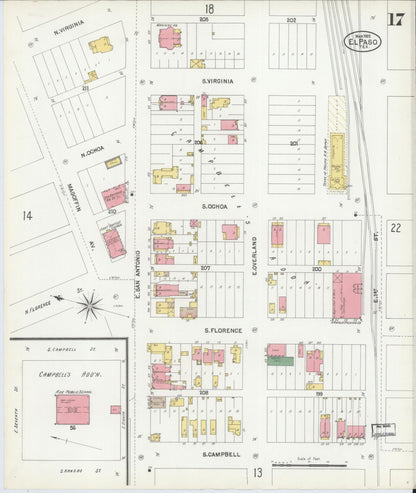 Sanborn Fire Insurance Map from El Paso, El Paso County, Texas (1902), Sheet #0017 - Complete Map Set gallery image, historic Sanborn map, vintage wall art, Texas Texas