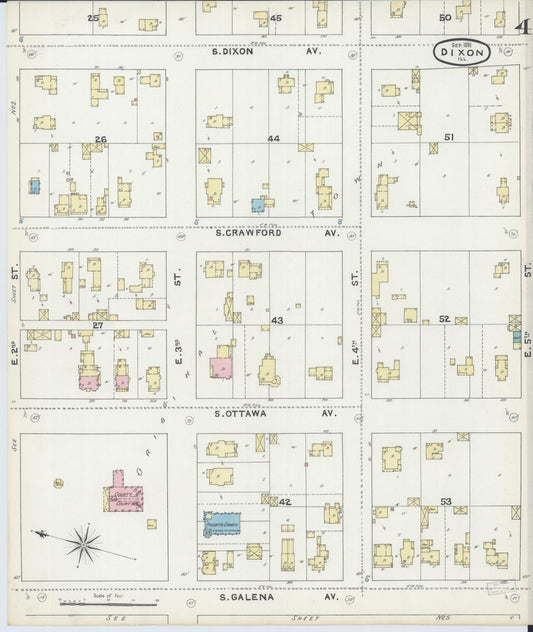 Sanborn Fire Insurance Map from Dixon, Lee County, Illinois (1891), Sheet #0004 - Historic Sanborn Fire Insurance Map Print, vintage old map wall art, antique decor, genealogy gift, Illinois Illinois map
