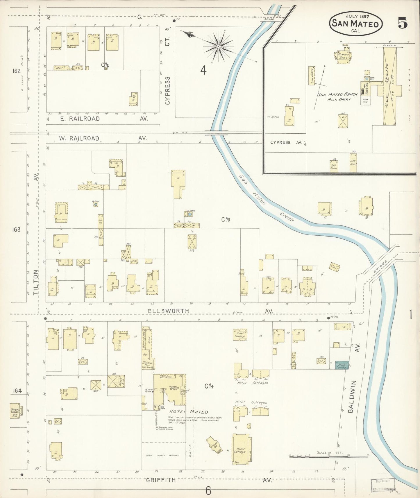 Sanborn Fire Insurance Map from San Mateo, San Mateo County, California (1897), Sheet #0005 - Complete Map Set gallery image, historic Sanborn map, vintage wall art, California California