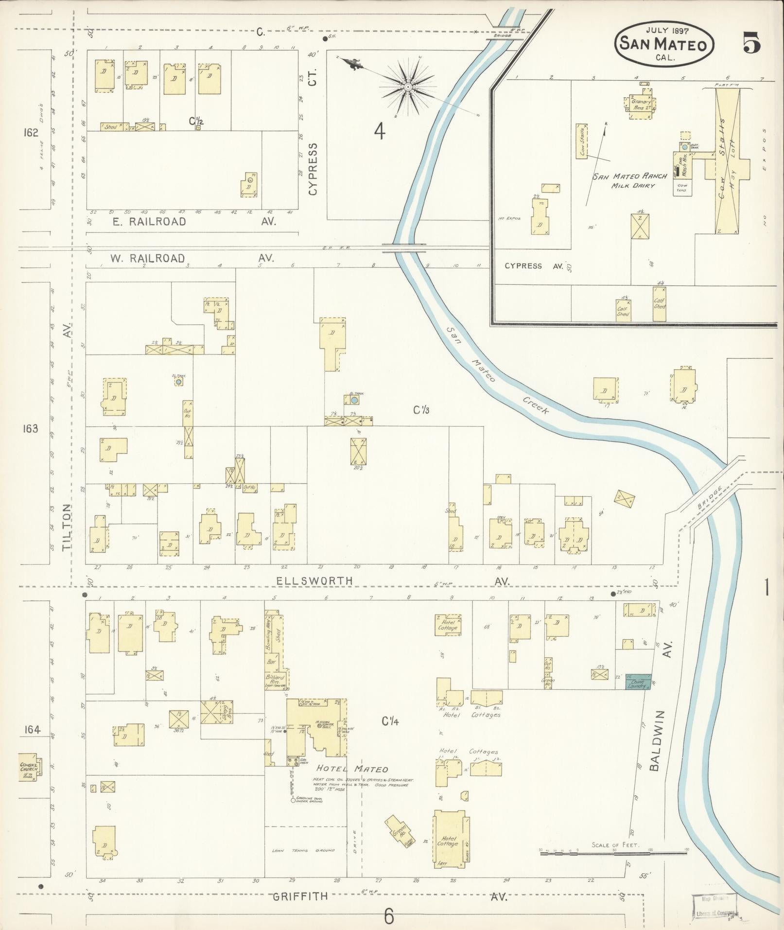 Sanborn Fire Insurance Map from San Mateo, San Mateo County, California (1897), Sheet #0005 - Complete Map Set gallery image, historic Sanborn map, vintage wall art, California California