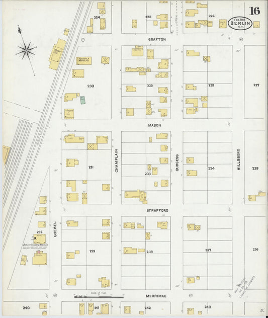 Sanborn Fire Insurance Map from Berlin, Coos County, New Hampshire (1905), Sheet #0016 - Historic Sanborn Fire Insurance Map Print, vintage old map wall art, antique decor, genealogy gift, New Hampshire New Hampshire map