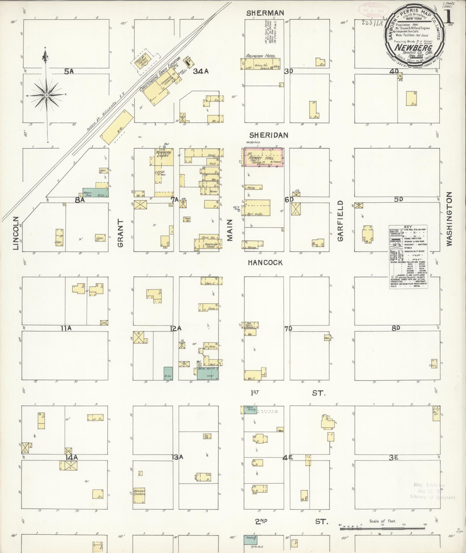 Sanborn Fire Insurance Map from Newberg, Yamhill County, Oregon (1892), Sheet #0001 - Complete Map Set gallery image, historic Sanborn map, vintage wall art, Oregon Oregon