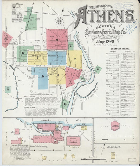Sanborn Fire Insurance Map from Athens, Clarke County, Georgia (1898), Sheet #0001 - Historic Sanborn Fire Insurance Map Print, vintage old map wall art, antique decor, genealogy gift, Georgia Georgia map