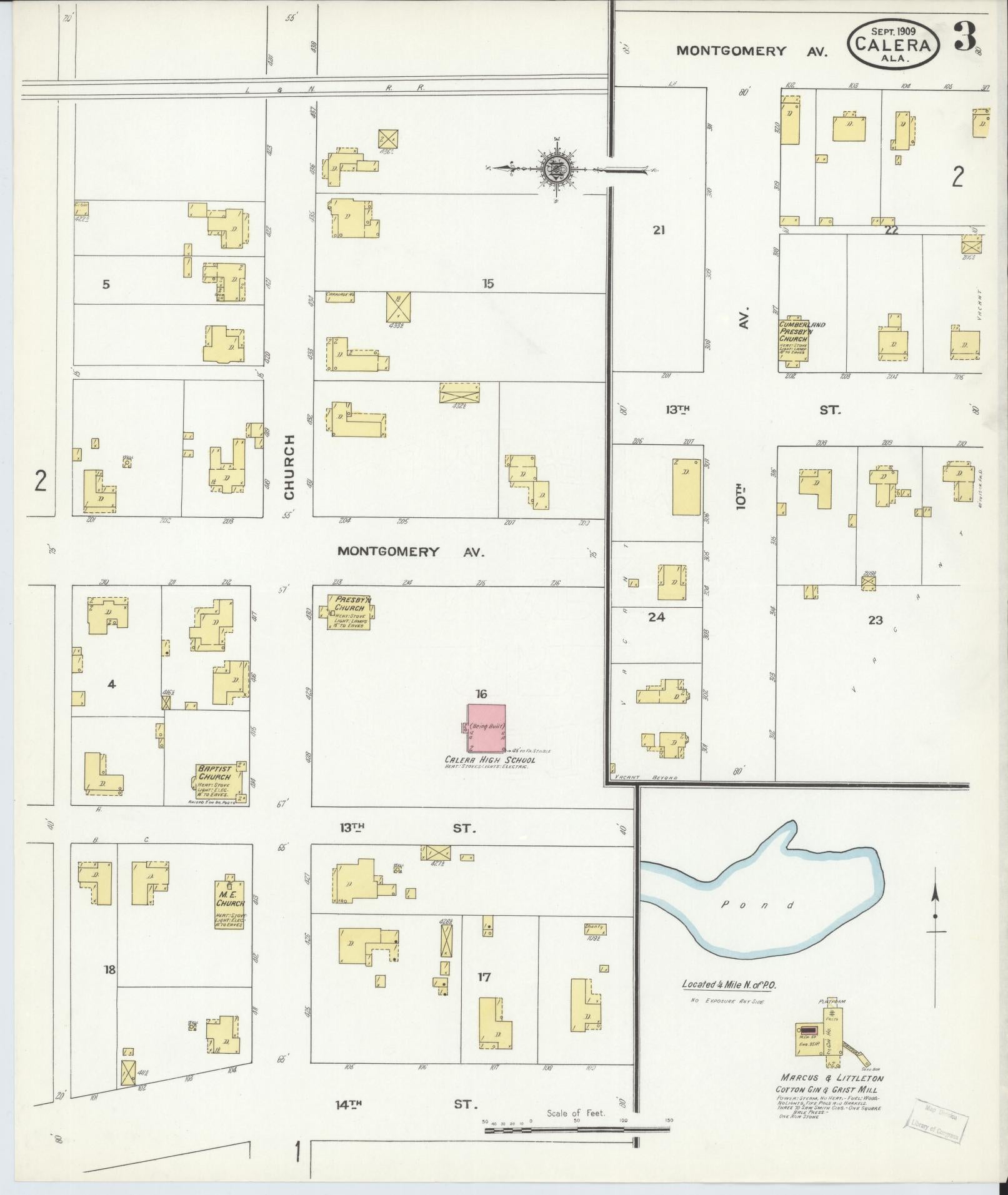 Sanborn Fire Insurance Map from Calera, Shelby County, Alabama (1909), Sheet #0003 - Historic Sanborn Fire Insurance Map Print, vintage old map wall art, antique decor, genealogy gift, Alabama Alabama map