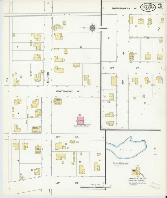 Sanborn Fire Insurance Map from Calera, Shelby County, Alabama (1909), Sheet #0003 - Historic Sanborn Fire Insurance Map Print, vintage old map wall art, antique decor, genealogy gift, Alabama Alabama map