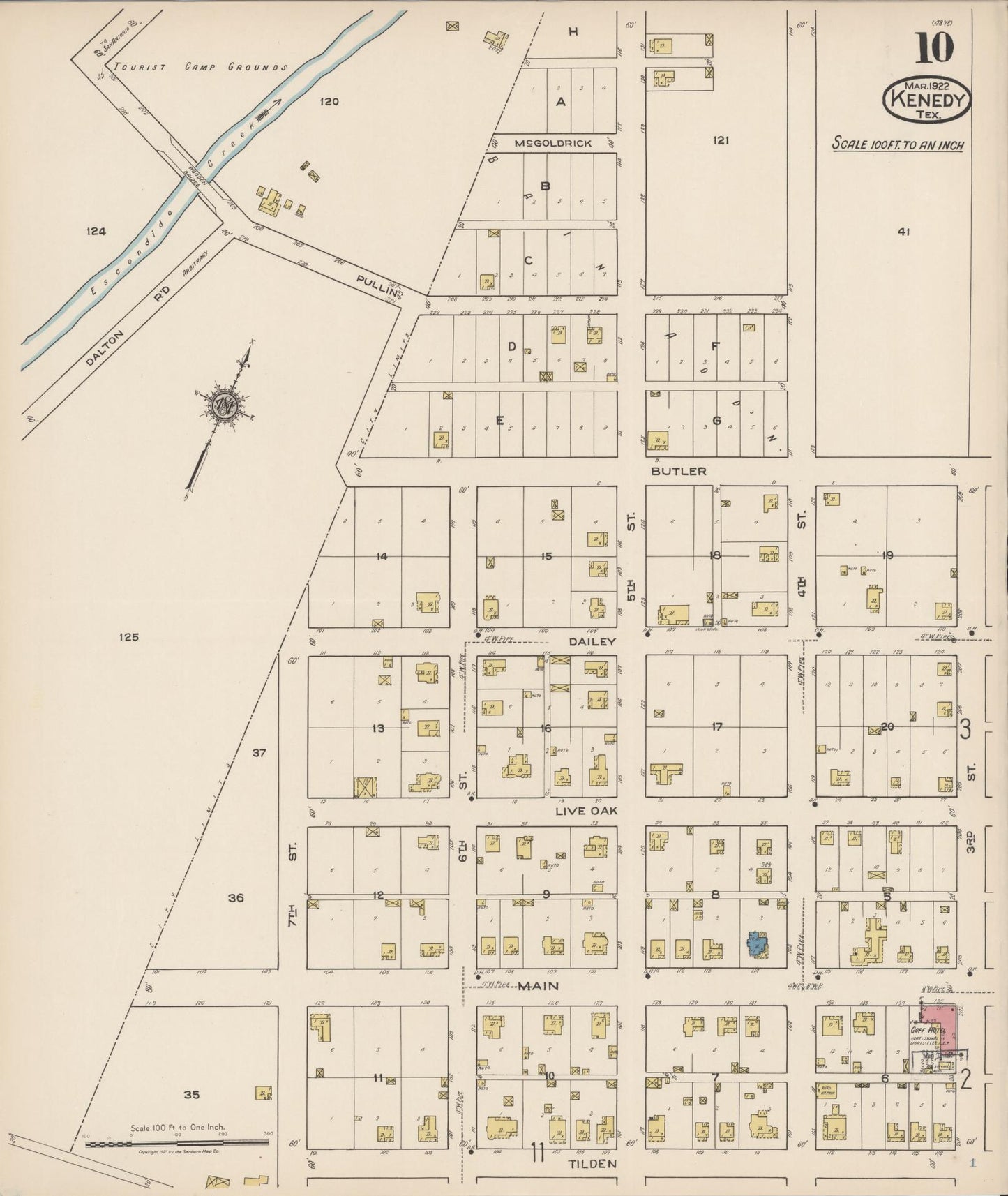 Sanborn Fire Insurance Map from Kenedy, Karnes County, Texas (1922), Sheet #0010 - Historic Sanborn Fire Insurance Map Print, vintage old map wall art, antique decor, genealogy gift, Texas Texas map