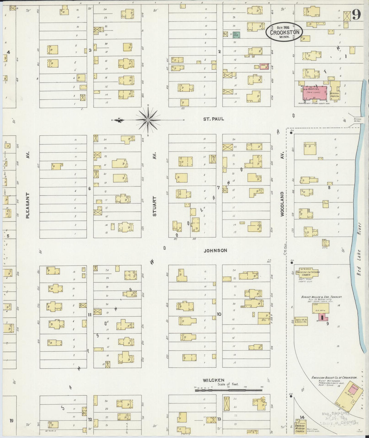 Sanborn Fire Insurance Map from Crookston, Polk County, Minnesota (1906), Sheet #0009 - Historic Sanborn Fire Insurance Map Print, vintage old map wall art, antique decor, genealogy gift, Minnesota Minnesota map