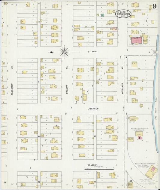 Sanborn Fire Insurance Map from Crookston, Polk County, Minnesota (1906), Sheet #0009 - Historic Sanborn Fire Insurance Map Print, vintage old map wall art, antique decor, genealogy gift, Minnesota Minnesota map