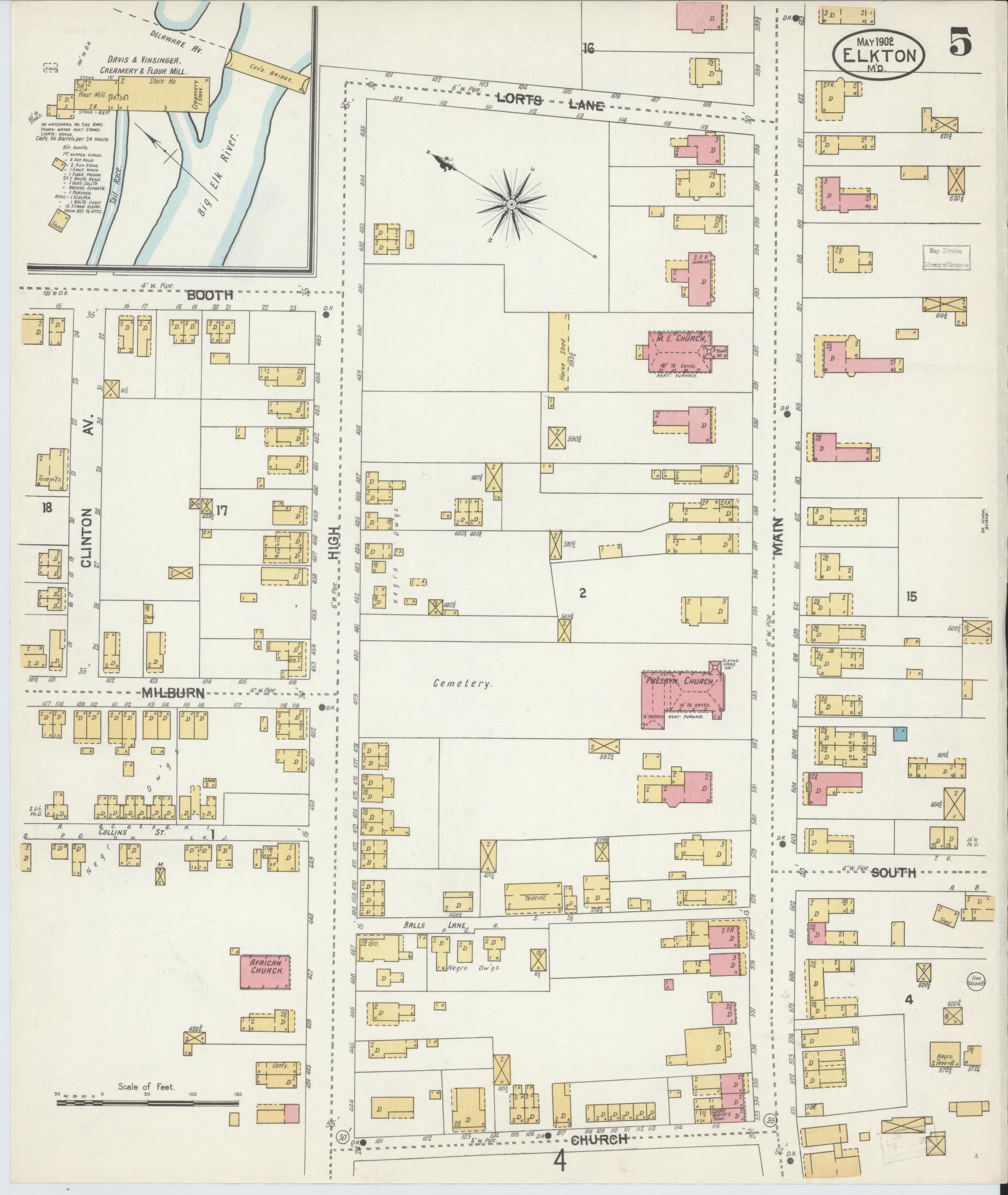 Sanborn Fire Insurance Map from Elkton, Cecil County, Maryland (1902), Sheet #0005 - Complete Map Set gallery image, historic Sanborn map, vintage wall art, Maryland Maryland