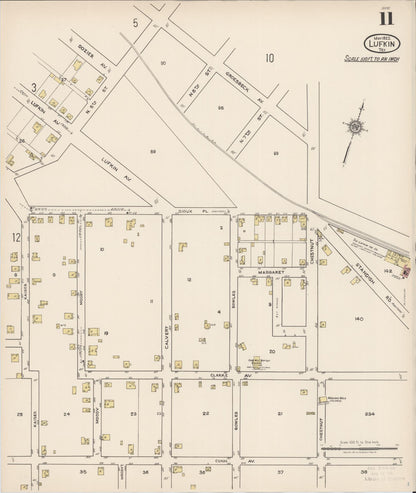Sanborn Fire Insurance Map from Lufkin, Angelina County, Texas (1922), Sheet #0011 - Complete Map Set gallery image, historic Sanborn map, vintage wall art, Texas Texas