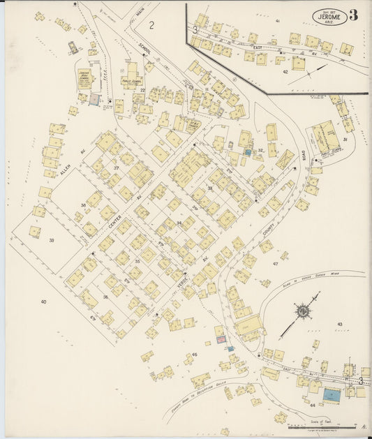 Sanborn Fire Insurance Map from Jerome, Yavapai County, Arizona (1917), Sheet #0003 - Historic Sanborn Fire Insurance Map Print, vintage old map wall art, antique decor, genealogy gift, Arizona Arizona map