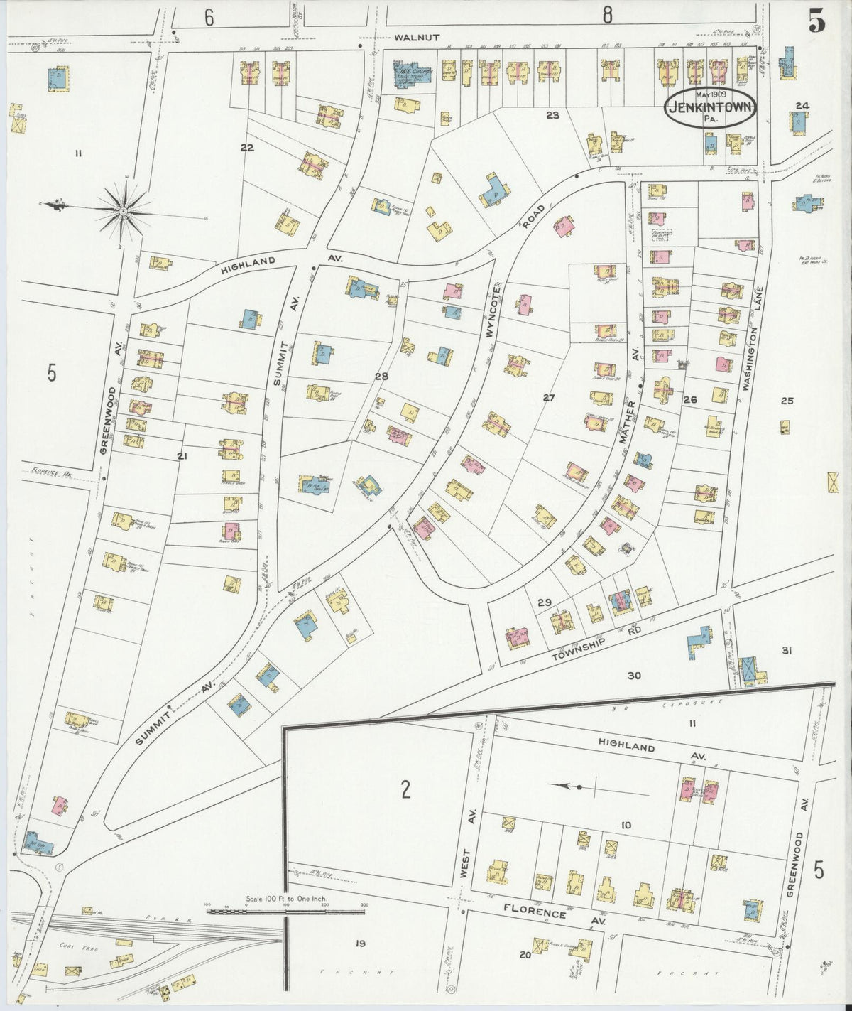 Sanborn Fire Insurance Map from Jenkintown, Montgomery County, Pennsylvania (1909), Sheet #0005 - Complete Map Set gallery image, historic Sanborn map, vintage wall art, Pennsylvania Pennsylvania