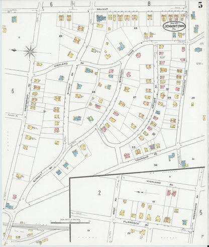 Sanborn Fire Insurance Map from Jenkintown, Montgomery County, Pennsylvania (1909), Sheet #0005 - Complete Map Set gallery image, historic Sanborn map, vintage wall art, Pennsylvania Pennsylvania