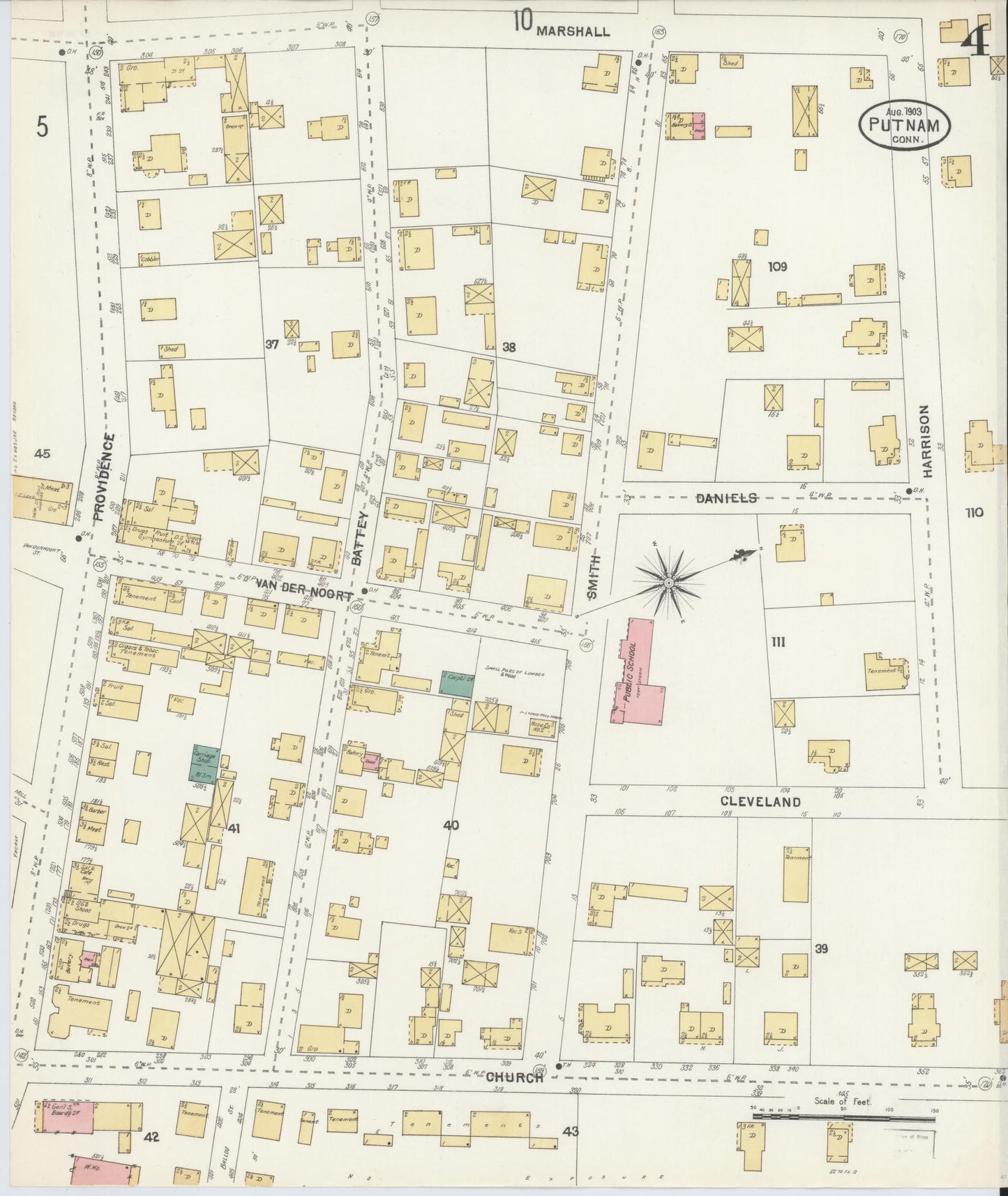 Sanborn Fire Insurance Map from Putnam, Windham County, Connecticut (1903), Sheet #0004 - Historic Sanborn Fire Insurance Map Print, vintage old map wall art, antique decor, genealogy gift, Connecticut Connecticut map