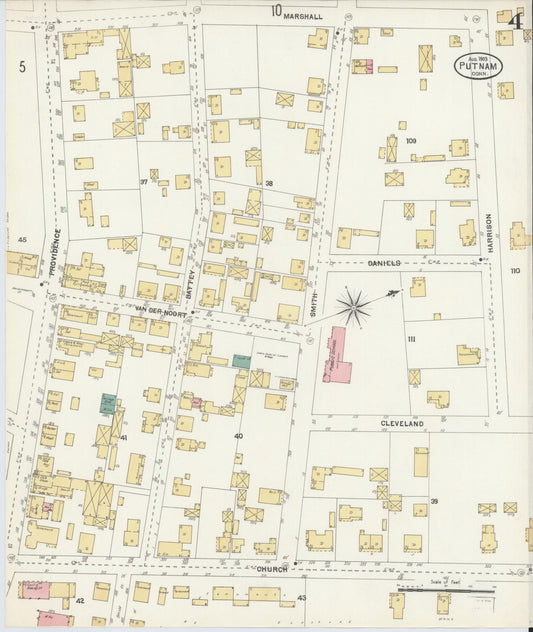 Sanborn Fire Insurance Map from Putnam, Windham County, Connecticut (1903), Sheet #0004 - Historic Sanborn Fire Insurance Map Print, vintage old map wall art, antique decor, genealogy gift, Connecticut Connecticut map