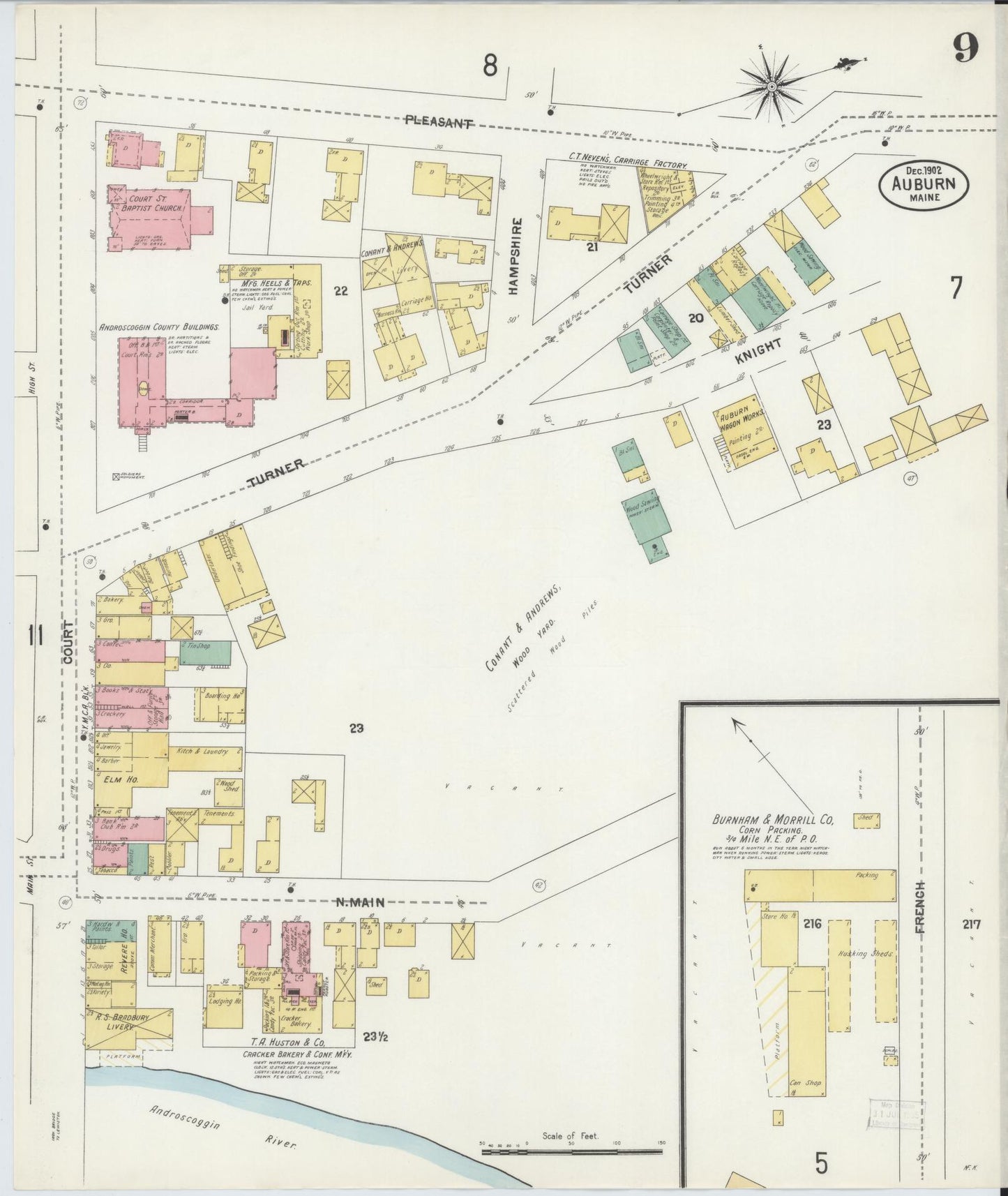 Sanborn Fire Insurance Map from Auburn, Androscoggin County, Maine (1902), Sheet #0009 - Complete Map Set gallery image, historic Sanborn map, vintage wall art, Maine Maine