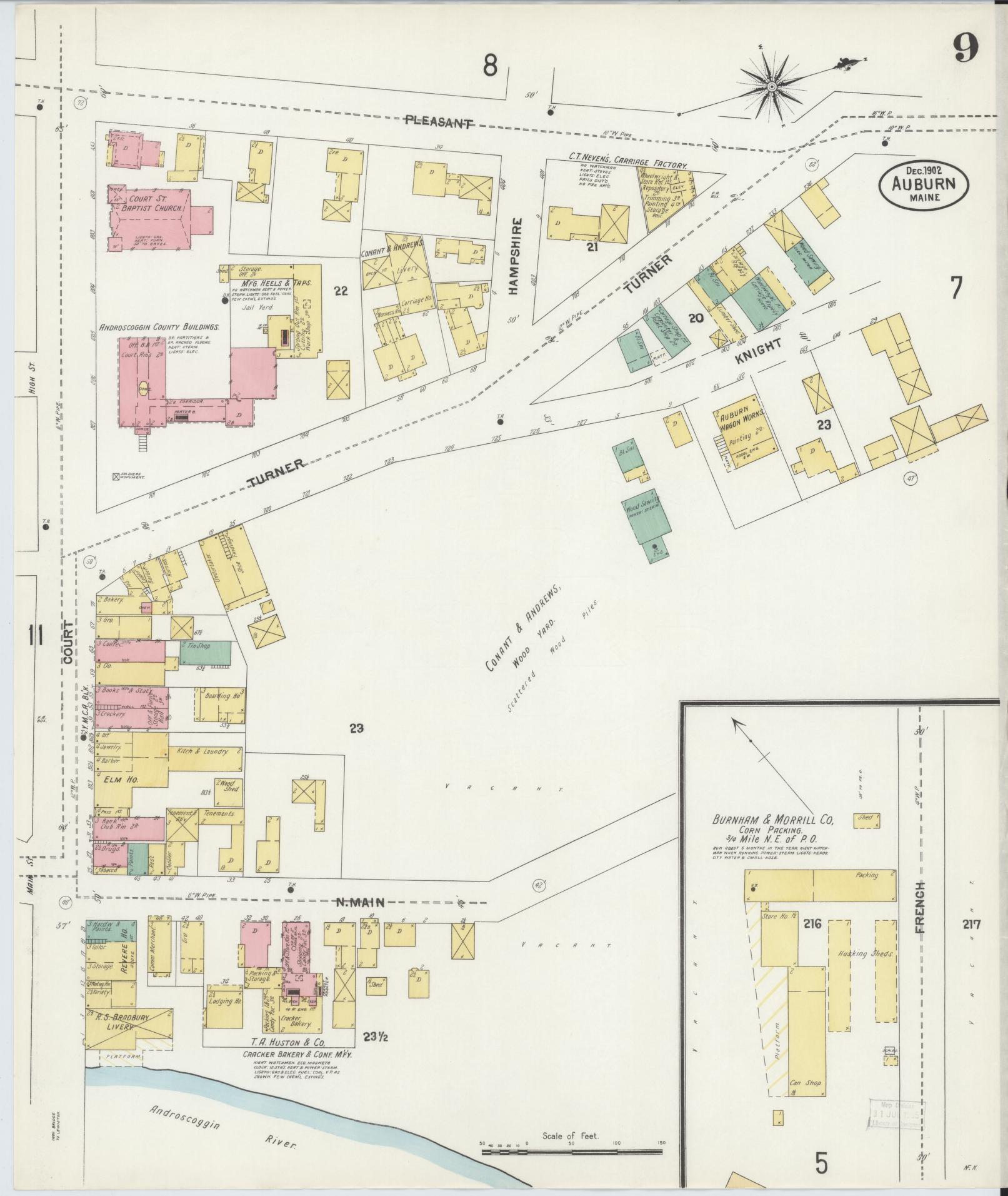 Sanborn Fire Insurance Map from Auburn, Androscoggin County, Maine (1902), Sheet #0009 - Complete Map Set gallery image, historic Sanborn map, vintage wall art, Maine Maine