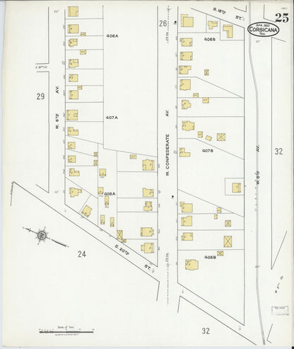Sanborn Fire Insurance Map from Corsicana, Navarro County, Texas (1921), Sheet #0025 - Complete Map Set gallery image, historic Sanborn map, vintage wall art, Texas Texas
