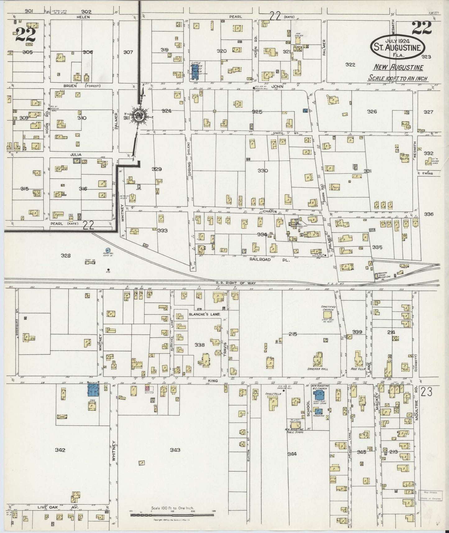 Sanborn Fire Insurance Map from Saint Augustine, Saint John's County, Florida (1924), Sheet #0022 - Complete Map Set gallery image, historic Sanborn map, vintage wall art, Florida Florida