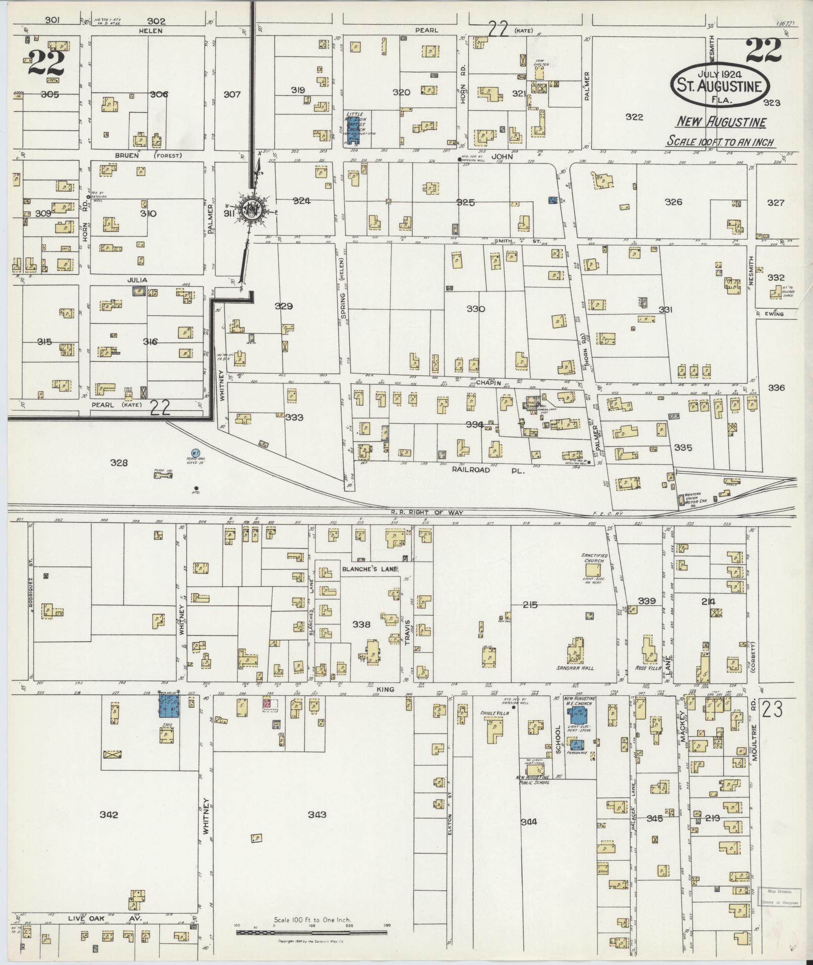 Sanborn Fire Insurance Map from Saint Augustine, Saint John's County, Florida (1924), Sheet #0022 - Complete Map Set gallery image, historic Sanborn map, vintage wall art, Florida Florida