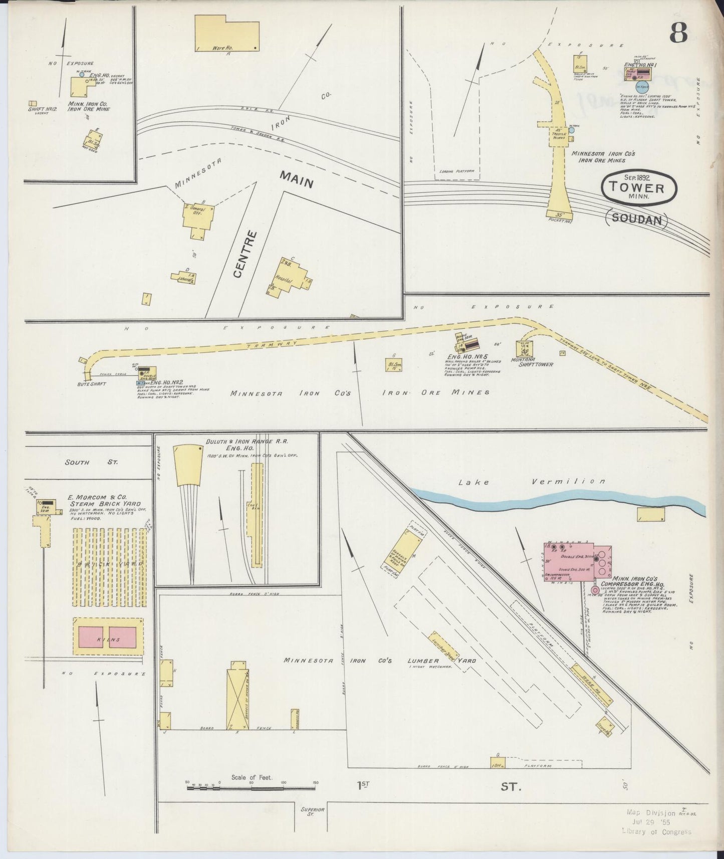 Sanborn Fire Insurance Map from Tower, Saint Louis County, Minnesota (1892), Sheet #0008 - Complete Map Set gallery image, historic Sanborn map, vintage wall art, Minnesota Minnesota