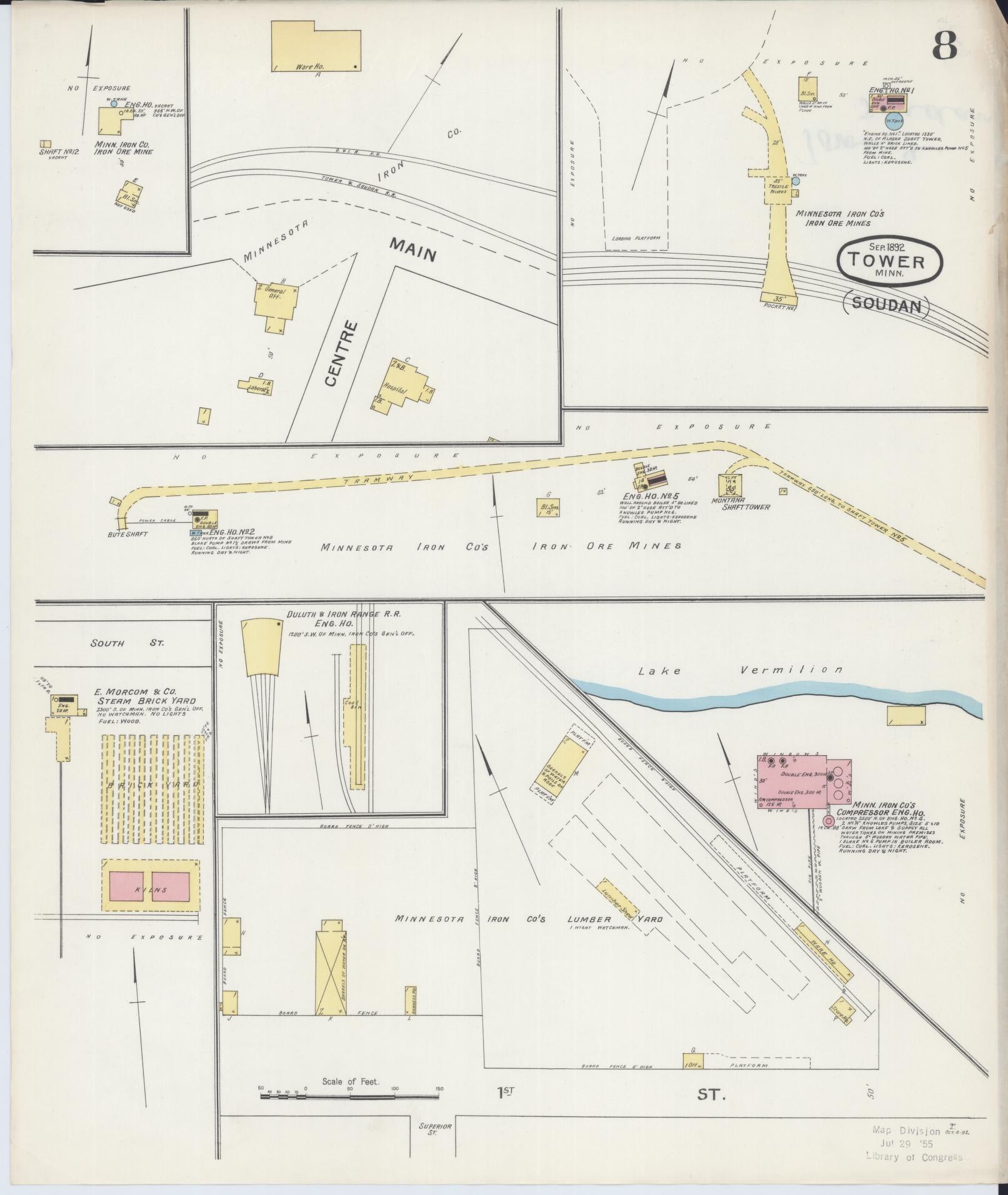 Sanborn Fire Insurance Map from Tower, Saint Louis County, Minnesota (1892), Sheet #0008 - Complete Map Set gallery image, historic Sanborn map, vintage wall art, Minnesota Minnesota