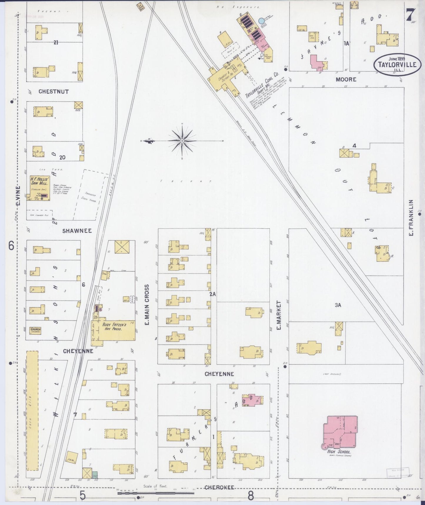 Sanborn Fire Insurance Map from Taylorville, Christian County, Illinois (1899), Sheet #0007 - Historic Sanborn Fire Insurance Map Print, vintage old map wall art, antique decor, genealogy gift, Illinois Illinois map