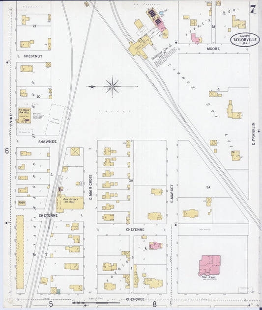 Sanborn Fire Insurance Map from Taylorville, Christian County, Illinois (1899), Sheet #0007 - Historic Sanborn Fire Insurance Map Print, vintage old map wall art, antique decor, genealogy gift, Illinois Illinois map