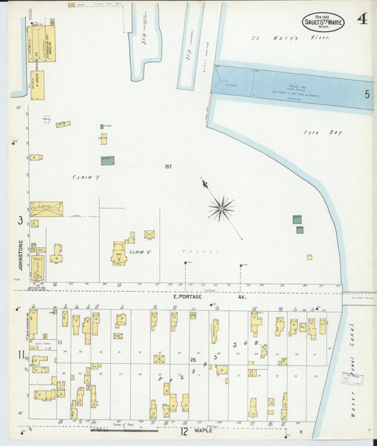 Sanborn Fire Insurance Map from Sault Sainte Marie, Chippewa County, Michigan (1902), Sheet #0004 - Historic Sanborn Fire Insurance Map Print, vintage old map wall art, antique decor, genealogy gift, Michigan Michigan map